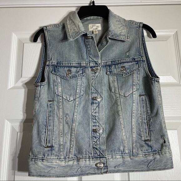 J Crew Small Distressed Denim Jean Vest
